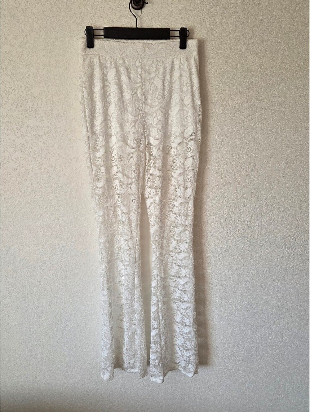 White Lace Flared Pants with Stretch Waistband